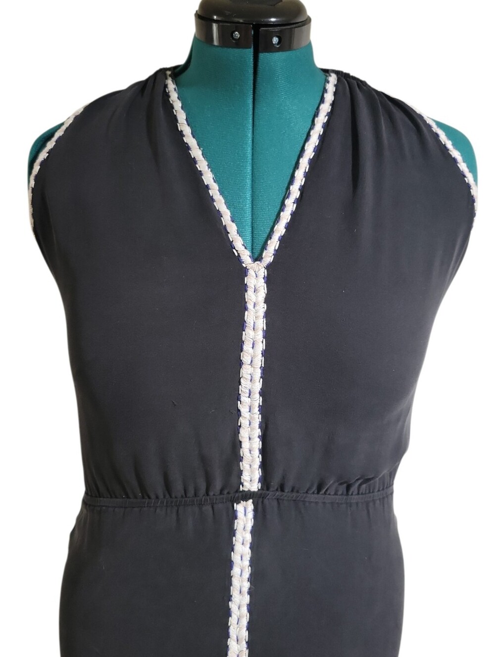 Parker Vintage Silk Black Braided Trim Maxi Dress Size M V-Neck  Halter Tie Neck - Picture 7 of 15